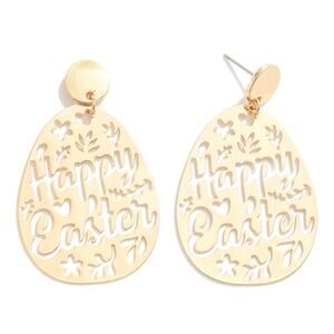 Happy Easter Design Brass Drop Dangle Earrings Gold